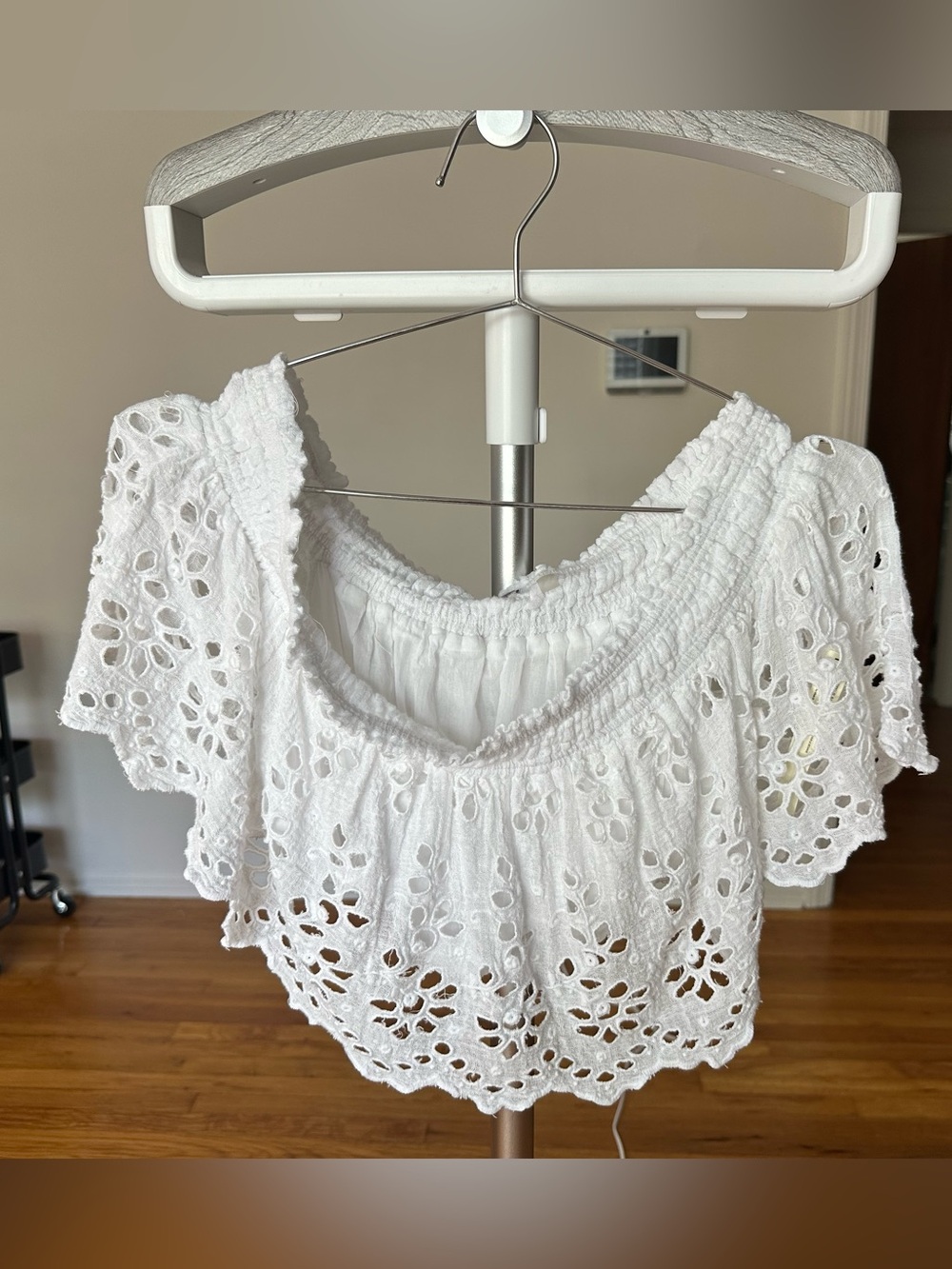 FP Movement by Free People White Eyelet Off-Shoulder Crop Top